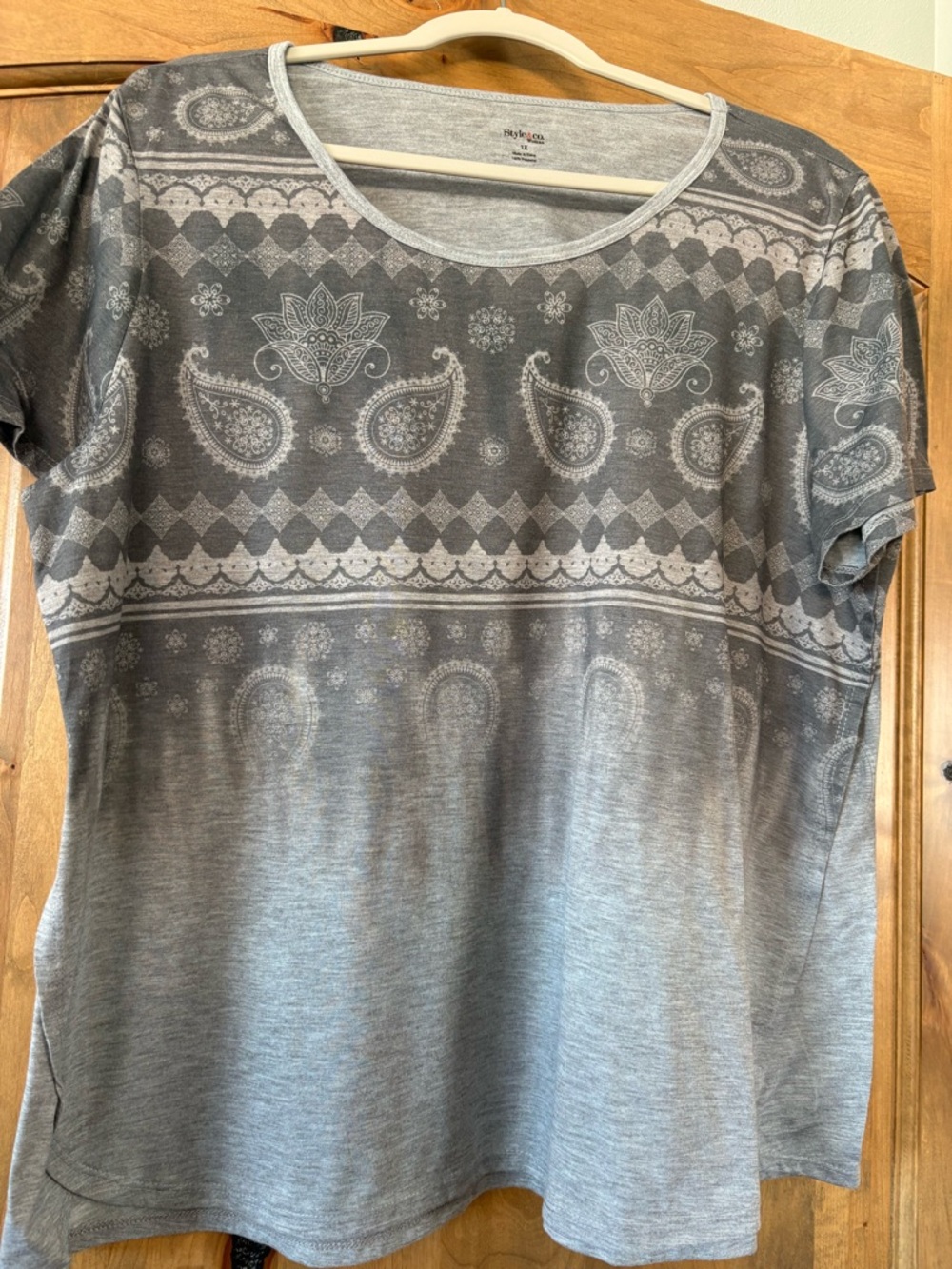 Style & Co. Gray Paisley-Print Short Sleeve Tee